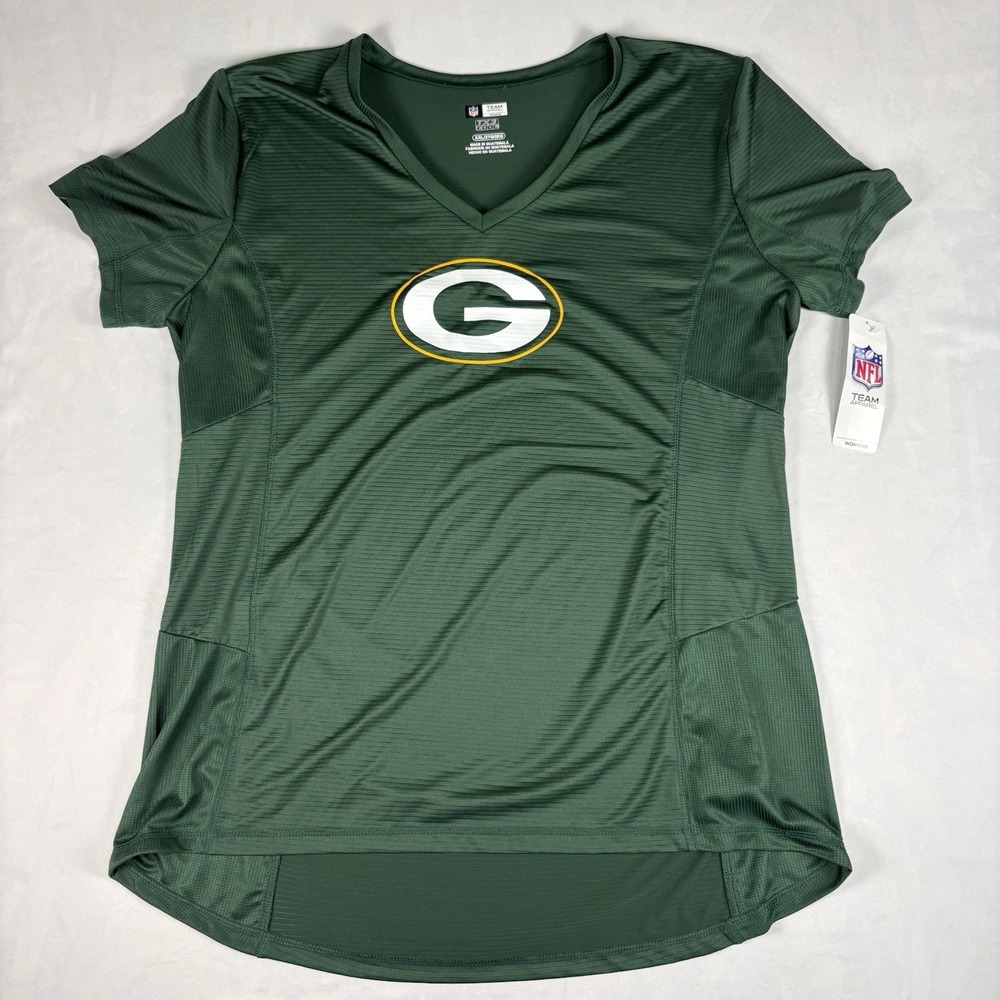 NFL Team Apparel Green Bay Packers NFL Women's V-Neck Shirt Green Size 2XL
